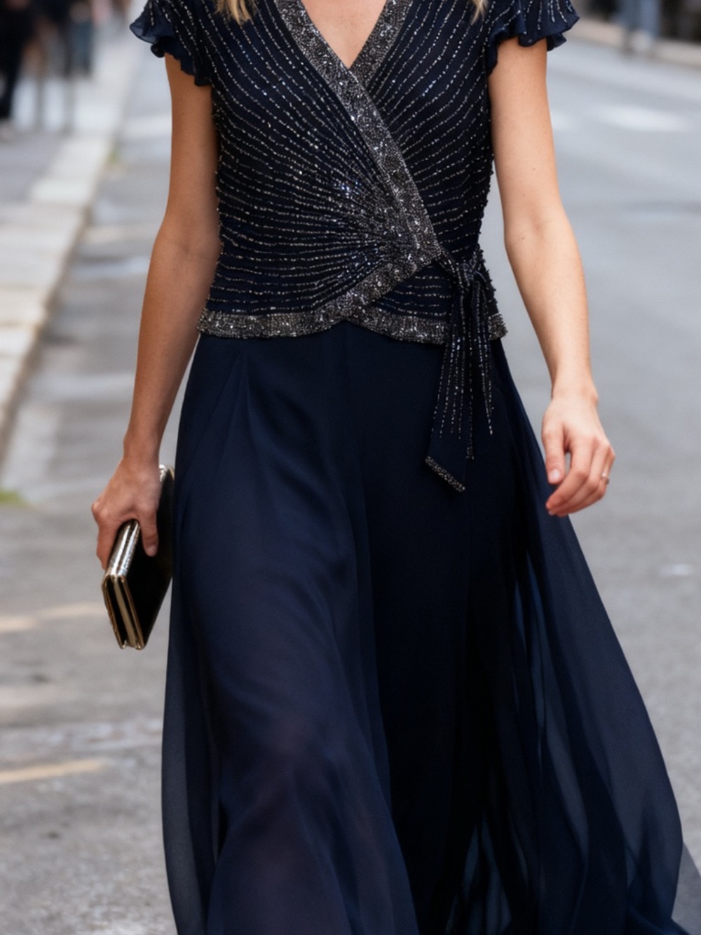 J Kara Navy Beaded Maxi Dress size 12 - Picture 2 of 7